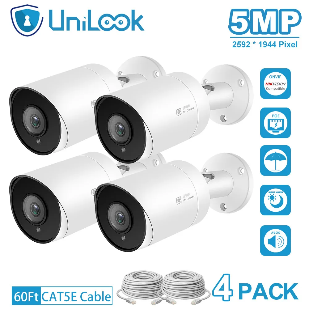 UniLook 5MP POE IP Camera with SD Card outdoor CCTV Security Camera onvif IP66 H.265 Audio Microphone Bullet camera 4Pack
UniLook 5MP POE IP Camera with SD Card outdoor CCTV Security Camera onvif IP66 H.265 Audio Microphone Bullet camera 4Pack