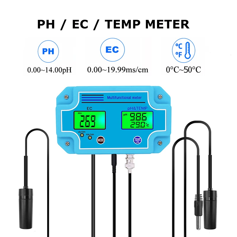 

Digital 3 in 1 PH EC TEMP Meter Monitor Water Quality Analyzer Aquarium Pool Hydroponics Acidimeter Electric Conductivity Tester