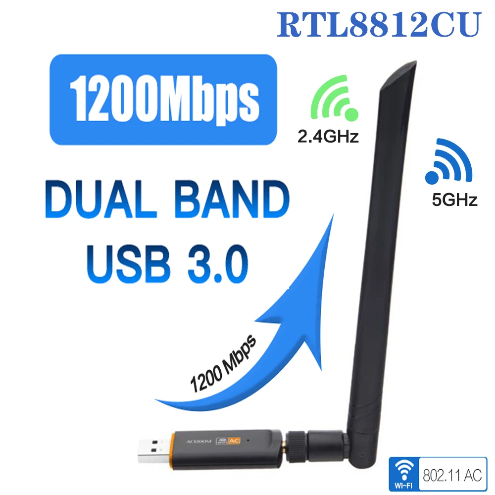 1200Mbps Wireless Network Card USB3.0 Wifi Adapter RTL8812CU IEEE802.11ac Dual Band 2.4/5Ghz Wifi Dongle For Windows Mac OS
1200Mbps Wireless Network Card USB3.0 Wifi Adapter RTL8812CU IEEE802.11ac Dual Band 2.4/5Ghz Wifi Dongle For Windows Mac OS