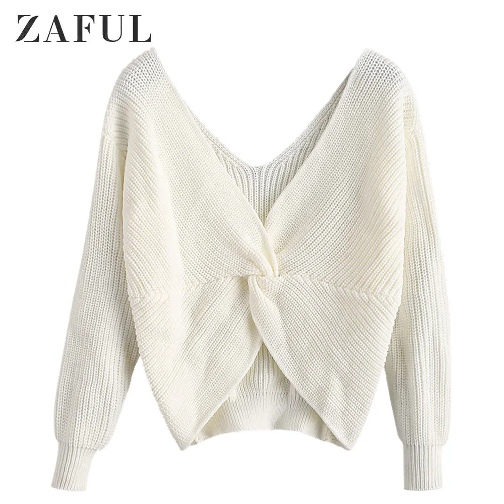 Женский Однотонный свитер Zaful повседневный осенний пуловер с v-образным вырезом и