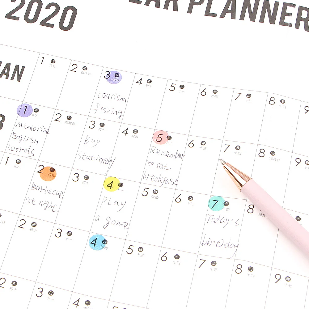 

1PC 2020 Year Wall Calendar with Sticker Dots 365 Days Learning Schedule Periodic Planner Year Memo Agenda Organizer Office