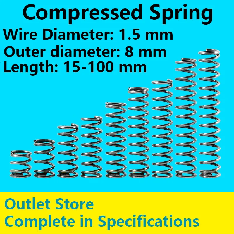 Compressed Spring Spot Goods Return Spring Telescopic spring Line Diameter 1.5mm, External diameter 8mm, Length 60mm-100mm
Compressed Spring Spot Goods Return Spring Telescopic spring Line Diameter 1.5mm, External diameter 8mm, Length 60mm-100mm