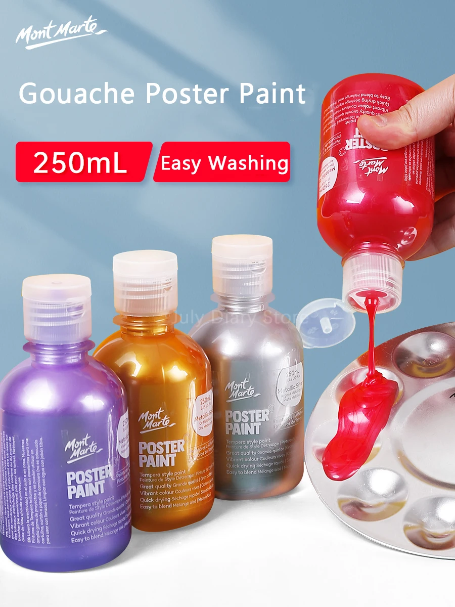 

Mont Marte Children's Gouache Poster Paint 250ml Metallic Bright Fluorescent Set Squeeze and Serve Advertising Painting