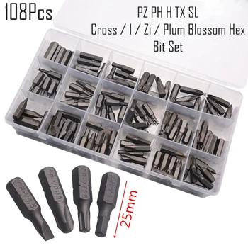 108 Pcs/Set Screwdriver Insert Bits Hex Shank With Storage Case Cross Word Rice Word Plum Blossom Hexagonal Bit Set-1 Box
108 Pcs/Set Screwdriver Insert Bits Hex Shank With Storage Case Cross Word Rice Word Plum Blossom Hexagonal Bit Set-1 Box