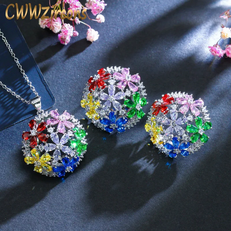 CWWZircons Multi Color Cubic Zirconia Crystal Half Round Pendant Necklace and Earrings Sets Women Fashion Costume Jewelry T140
CWWZircons Multi Color Cubic Zirconia Crystal Half Round Pendant Necklace and Earrings Sets Women Fashion Costume Jewelry T140