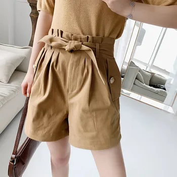 Women Khaki Shorts With Sashes High Waist Zipper Flare Legs 2020 New Spring Summer Casual Cotton Shorts
Women Khaki Shorts With Sashes High Waist Zipper Flare Legs 2020 New Spring Summer Casual Cotton Shorts