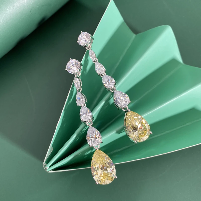 OEVAS Luxury 100% 925 Sterling Silver Created Moissanite Citrine Gemstone Drop Dangle Women Earrings Fine Jewelry Wholesale