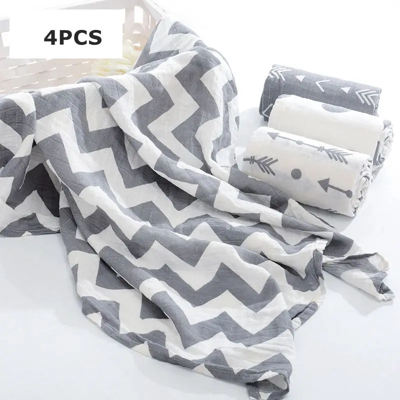 

4pcs/Pack Double Gauze Cotton Muslin Baby Swaddle Blanket Feeding Burp Towel Scraf Bibs Swaddling Receiving Blanket Grey