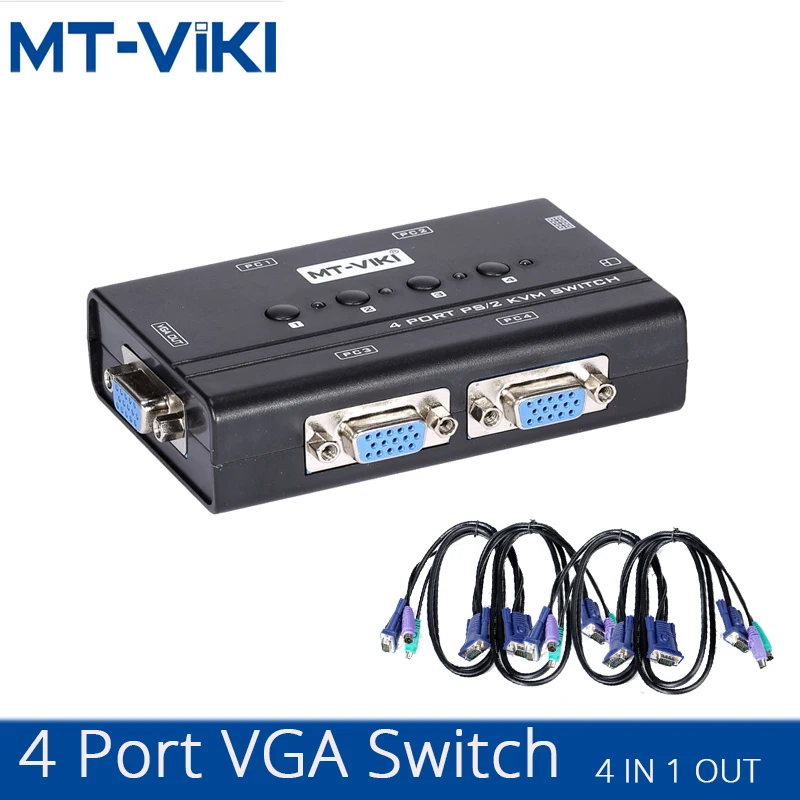 MT-Viki 4 Port KVM Switch Vga Converter PS/2 Mouse Keyboard Console Manual Button Press Select With Original Cable MT-460SL
MT-Viki 4 Port KVM Switch Vga Converter PS/2 Mouse Keyboard Console Manual Button Press Select With Original Cable MT-460SL