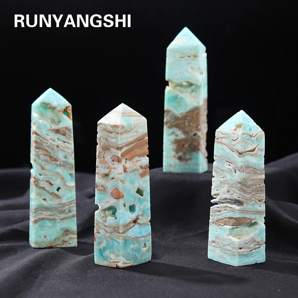 

Runyangshi Natural Hemimorphite Point Mini Crystal Wand Caribbean Calcite Tetrahedral Column Energy Decoration