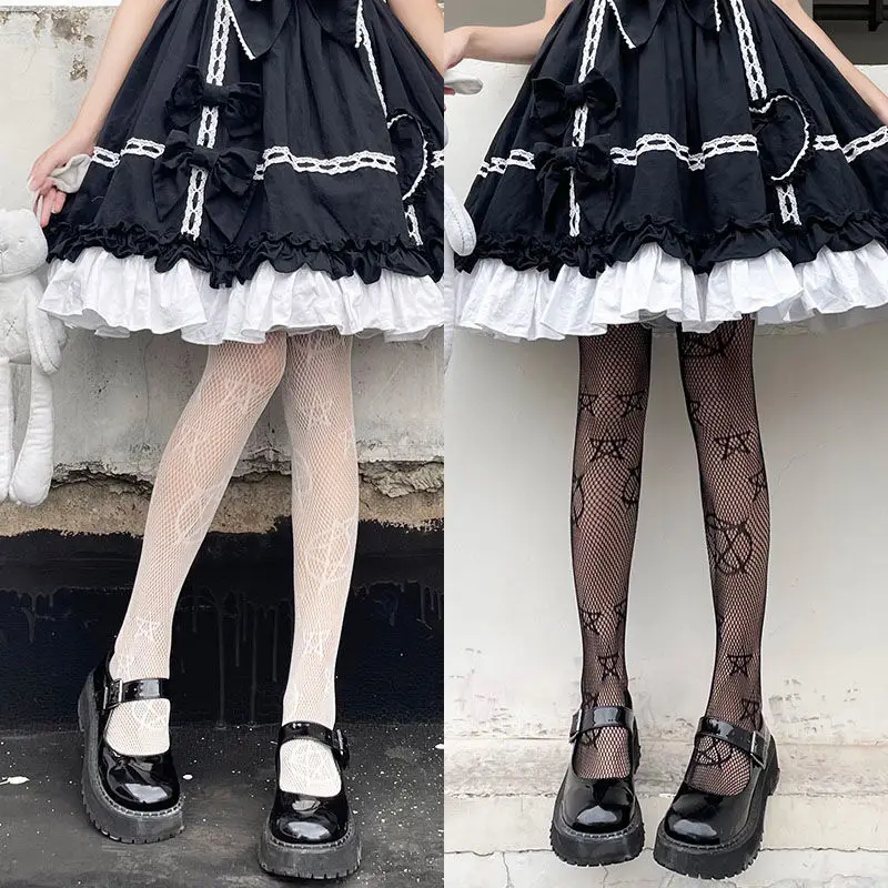 

Cute Girls Lolita Anime Pantyhose Pentacle Pattern Black Fishnet Stockings Ins Style Hosiery Nylon Women's Tights Punk Socks