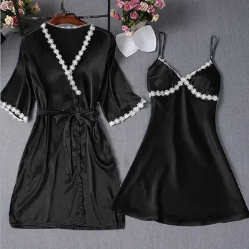 Women's Casual Robe Dress 3/4 Sleeve Lace Patchwork Sexy Nightwear Sleepwear Pajamas Nightgown Vestido para dormir S10 
Women's Casual Robe Dress 3/4 Sleeve Lace Patchwork Sexy Nightwear Sleepwear Pajamas Nightgown Vestido para dormir S10