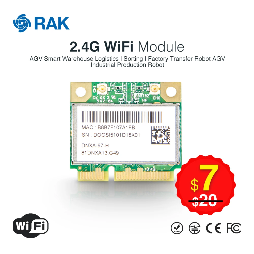 AGV Smart Warehouse Logistics/Sorting/Factory Transfer Robot AGV/Industrial Production Robot, IoT PCIE WiFi 2.4G Module, AR9287
AGV Smart Warehouse Logistics/Sorting/Factory Transfer Robot AGV/Industrial Production Robot, IoT PCIE WiFi 2.4G Module, AR9287
