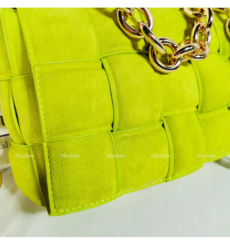 Thick Metal Chain Frosted Suede Shoulder Bag Women New Designer Woven Soft Square Crossbody Bags Female Chic Purse High Quality Thick Metal Chain Frosted Suede Shoulder Bag Women New Designer Woven Soft Square Crossbody Bags Female Chic Purse High Quality