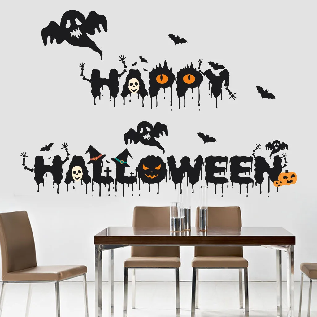 Фото Черная наклейка на стену в виде зомби Хэллоуин забавное настенное украшение для