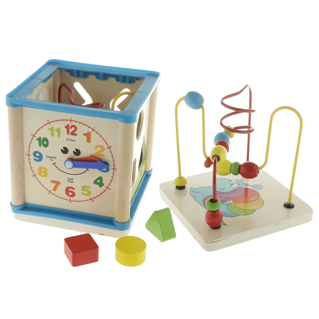 Фото Activity Cube. Wood Shape & Color Sorter Bead Maze Gear Game and Block Track Kids Toddlers Developmental Toy | Игрушки и хобби