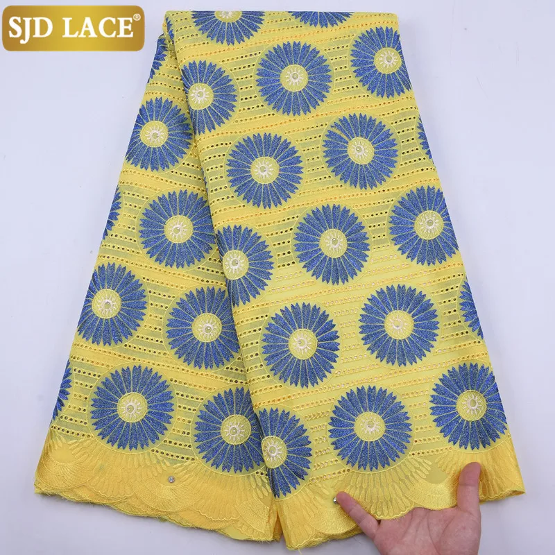 Кружевная желтая Африканская Хлопковая кружевная ткань SJD высококачественные