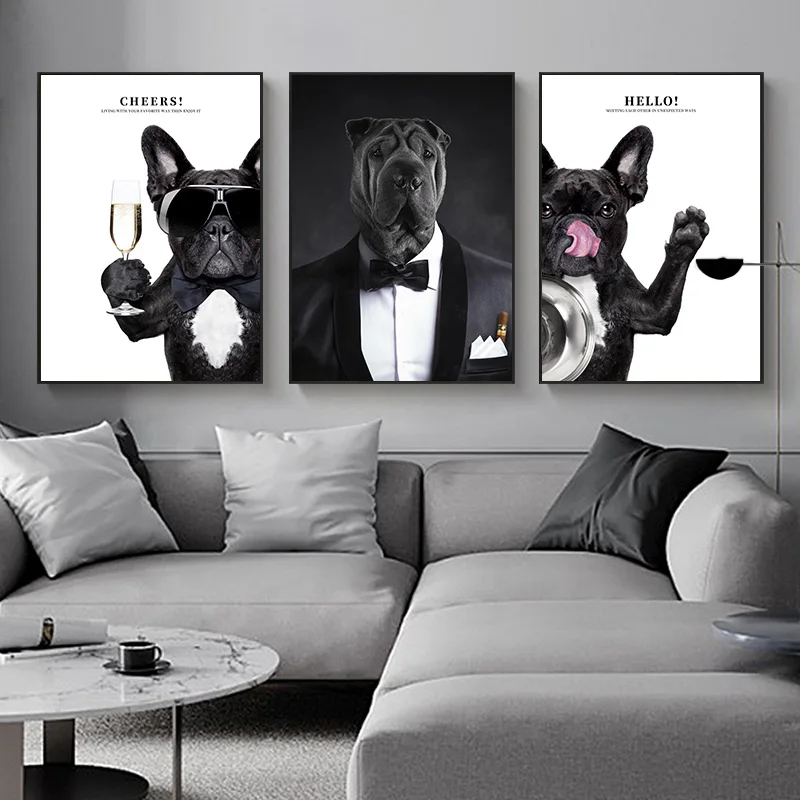 Nordic Funny Animal Canvas Painting Black Dog Wear Sunglasses Clothes Poster Print Black White Wall Art Pictures for Living Room
Nordic Funny Animal Canvas Painting Black Dog Wear Sunglasses Clothes Poster Print Black White Wall Art Pictures for Living Room
