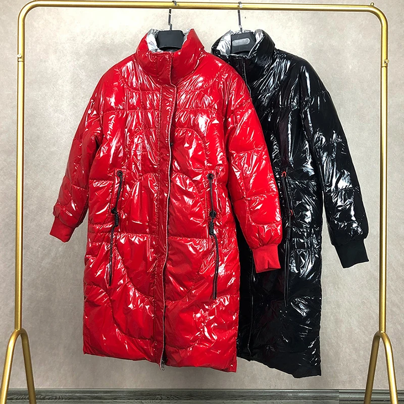 Фото Oversized Glossy Winter Jas Women Long Wind Close Hot Wet Coat For Shiny Fashion Park | Женская одежда