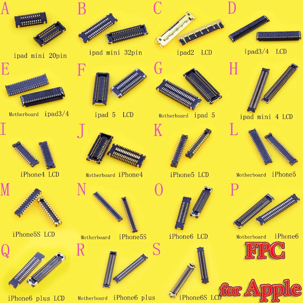 20 30pin For iphone 4G 4S 5G 5S 6 6S 6 PLUS ipad 3 4 LCD Display Touch Screen Digitizer Battery FPC Connector On Motherboard
20 30pin For iphone 4G 4S 5G 5S 6 6S 6 PLUS ipad 3 4 LCD Display Touch Screen Digitizer Battery FPC Connector On Motherboard
