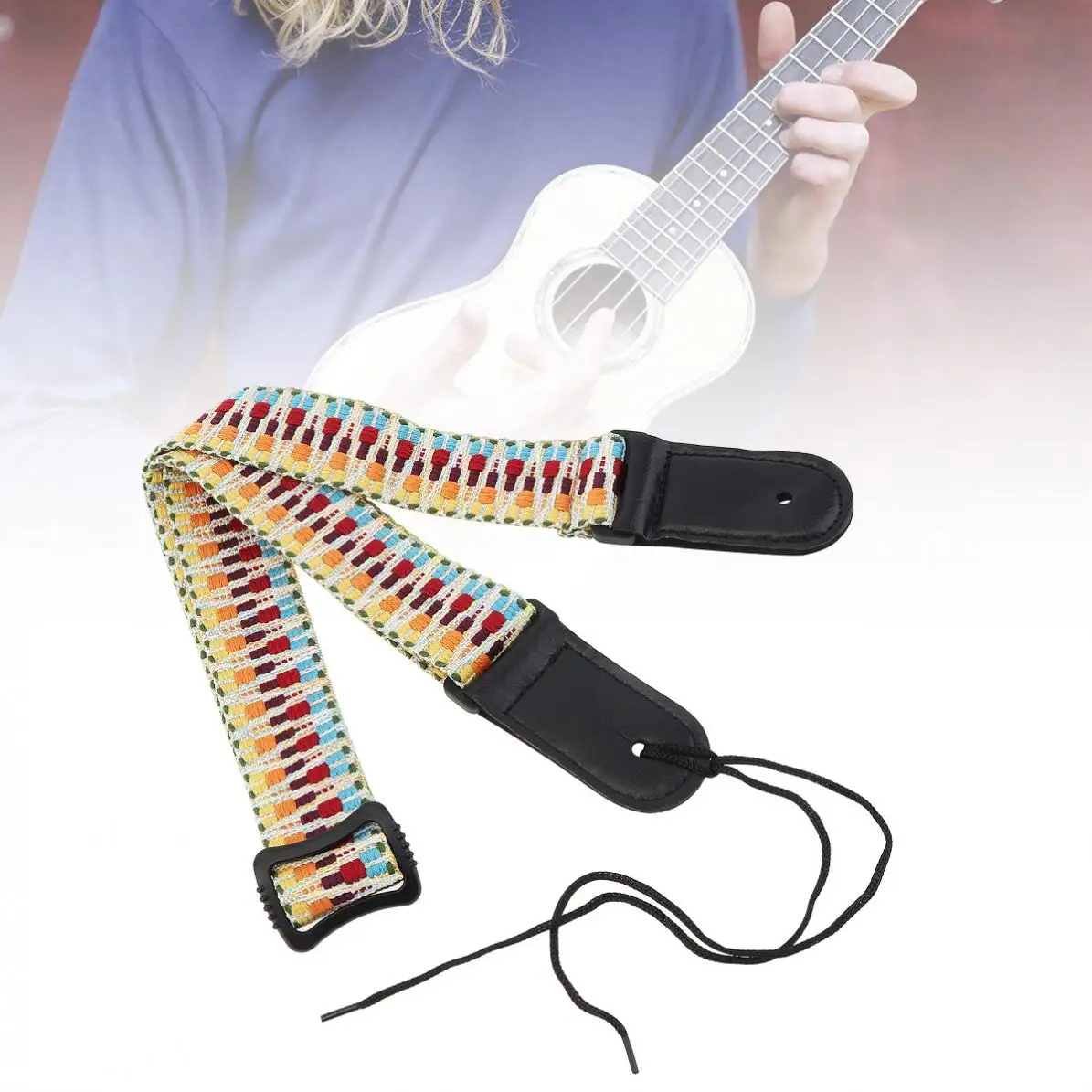 Adjustable Colorful Ukulele Cotton Strap 75 - 130cm Length Embroidery Weaving style with Soft Genuine Leather Head Guitar Strap
Adjustable Colorful Ukulele Cotton Strap 75 - 130cm Length Embroidery Weaving style with Soft Genuine Leather Head Guitar Strap