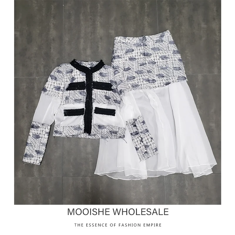 Small Fragrance Mesh Gauze Stitching Skirt Set Contrast Color Woven Jacket + Short Skirt Two-piece Set
Small Fragrance Mesh Gauze Stitching Skirt Set Contrast Color Woven Jacket + Short Skirt Two-piece Set