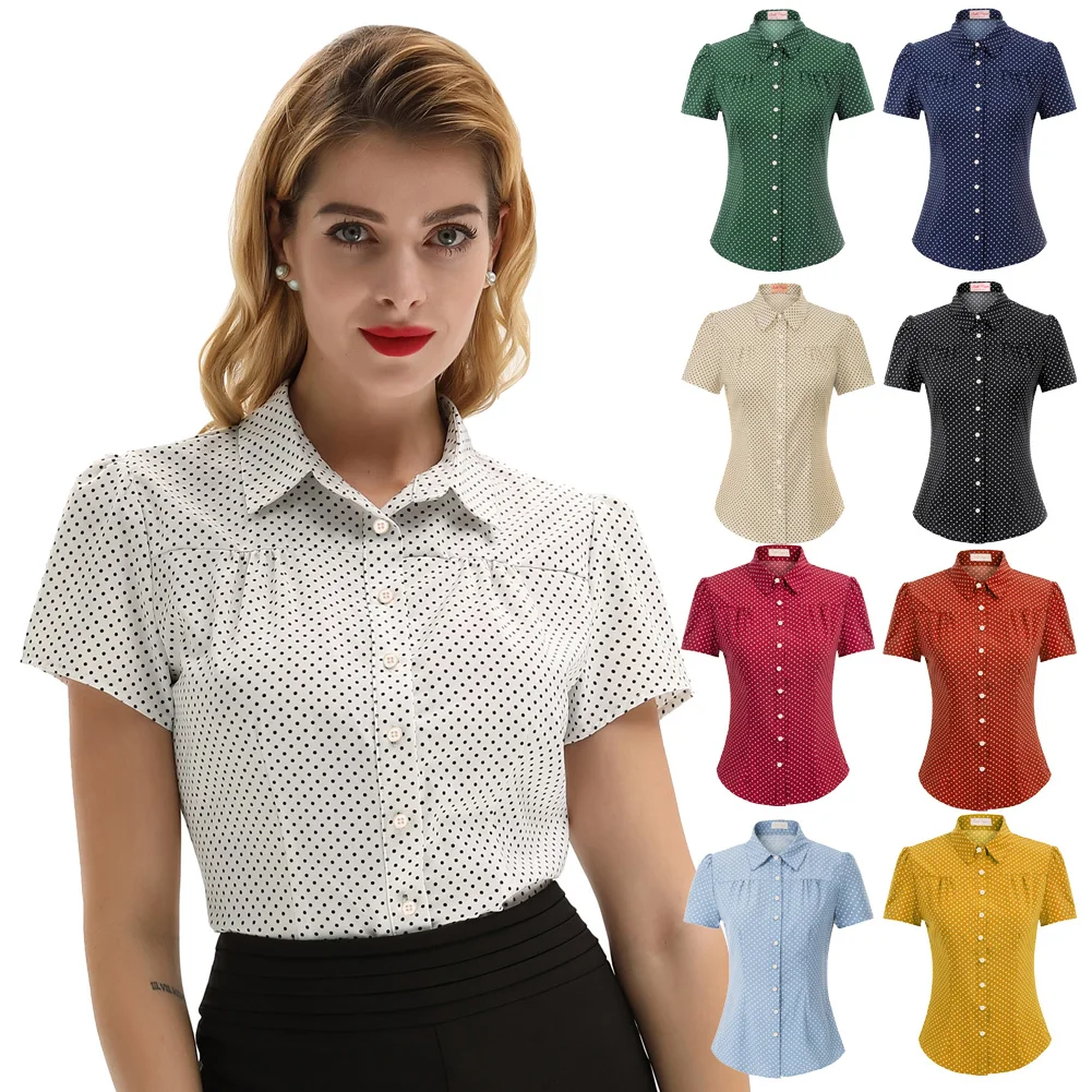 Belle Poque Shirt Women Retro Polka Dots Short Sleeve Blouse Turn-down Collar Curved Hem Shirt Summer Clothes New Fashion Ladies
Belle Poque Shirt Women Retro Polka Dots Short Sleeve Blouse Turn-down Collar Curved Hem Shirt Summer Clothes New Fashion Ladies