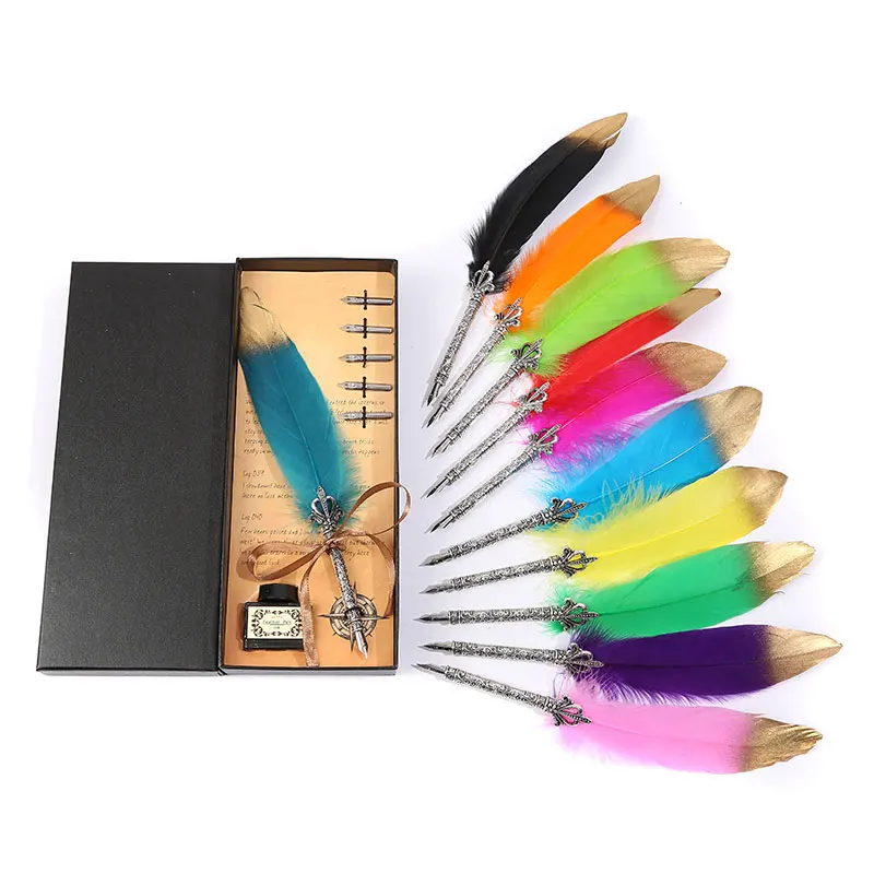 Retro Vintage Calligraphy Spray Golden Feather Pen High Value Office Stationery Set Holiday Gift Writing Stainless Steel Pen
Retro Vintage Calligraphy Spray Golden Feather Pen High Value Office Stationery Set Holiday Gift Writing Stainless Steel Pen