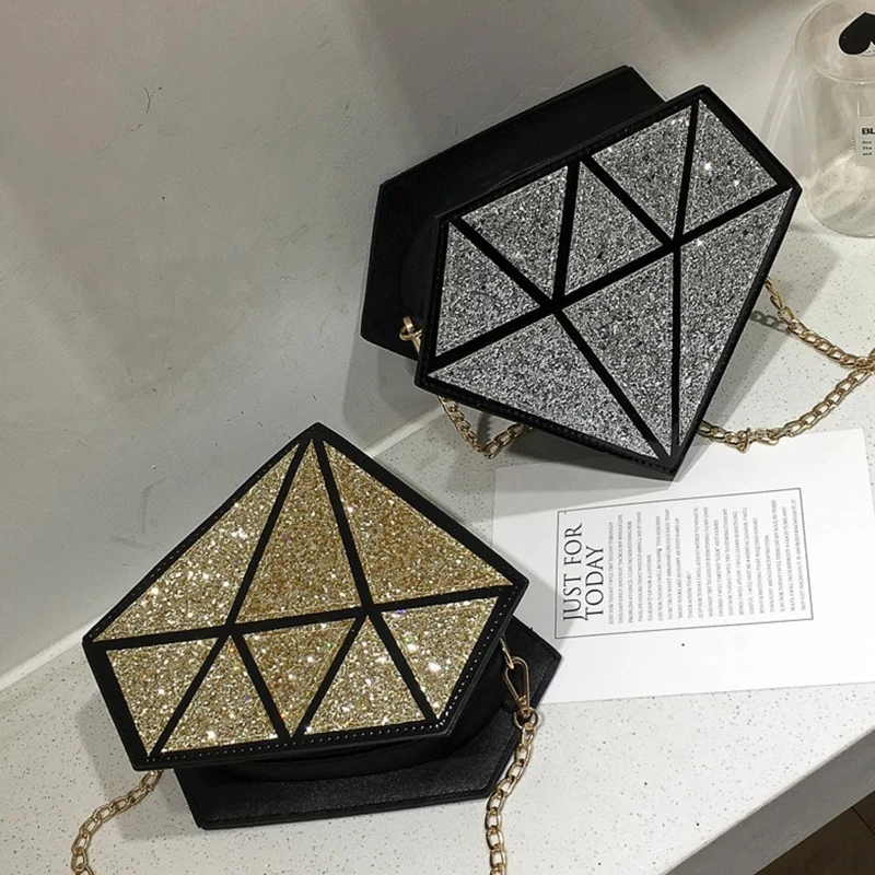 

Fashion Laser Sequins Diamond Shape PU Leather Handbag Chain Shoulder Messenger Lipstick Phone Keys Crossbody Bag Satchel Tote