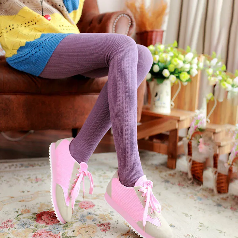 

2020 Autumn And Winter Thick Bottoming Socks Warm Knit Twist Vertical Strip Pantyhose Stepped Socks Women