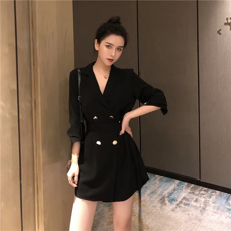 2019 Spring Clothing New Style Black Long Sleeves CHIC Small Suit V-neck Double Breasted Sexy Waist Hugging Slimming Dress Women
2019 Spring Clothing New Style Black Long Sleeves CHIC Small Suit V-neck Double Breasted Sexy Waist Hugging Slimming Dress Women