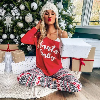 Female Homewear Suits Christmas Red Letter Pattern Long Sleeves T-shirt + Long Pants 2pcs Sleepwear Outfits Fall Pajamas Sets
Female Homewear Suits Christmas Red Letter Pattern Long Sleeves T-shirt + Long Pants 2pcs Sleepwear Outfits Fall Pajamas Sets