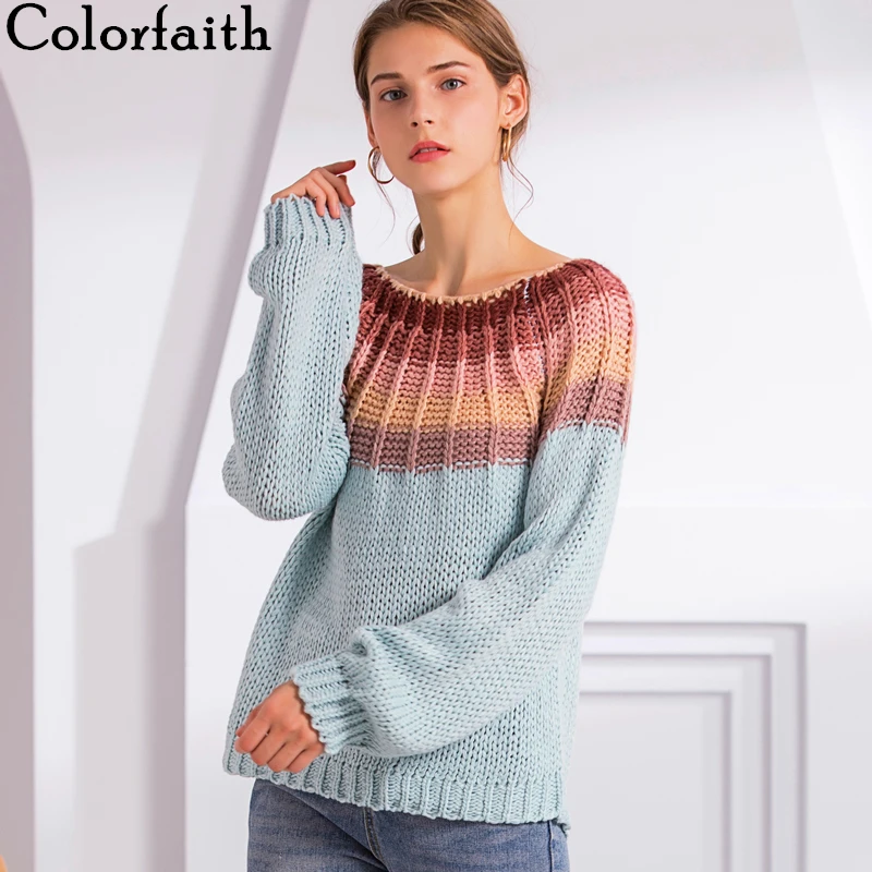 Женские свитера с круглым вырезом Colorfaith модные повседневные топы радужных