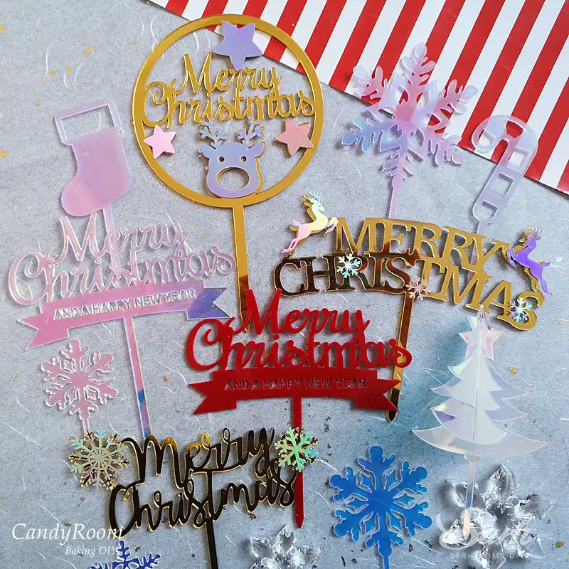 merry christmas trees elk snowflake acrylic cake toppers antler