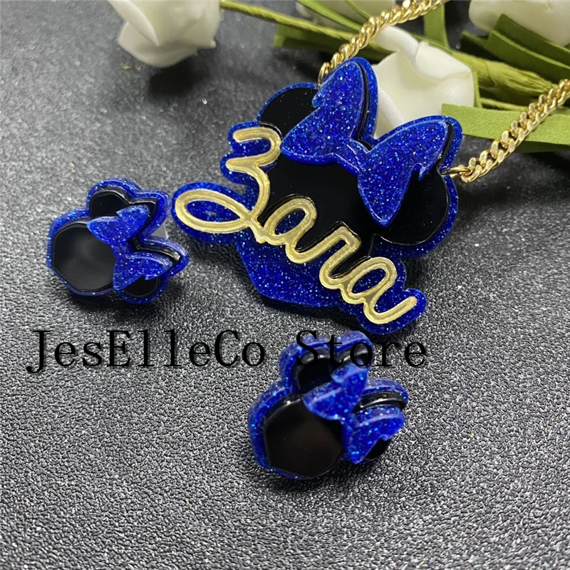Fashion Simple Personality Acrylic Cartoons Custom Name Earrings And Cartoons Custom Name Necklace For Christmas Gift