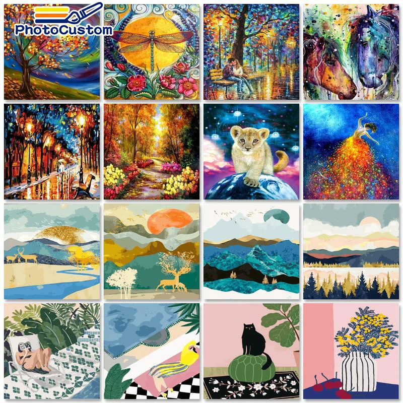 

PhotoCustom Acrylic Paint By Numbers On Canvas DIY Frameless 60x75cm Abstract Scenery Oil Painting By Numbers Animals Home Decor