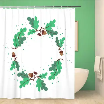 Bathroom Shower Curtain Green Wreath of Oak Leaves and Acorns Circular Waterproof Bath Curtain Set with Hooks
Bathroom Shower Curtain Green Wreath of Oak Leaves and Acorns Circular Waterproof Bath Curtain Set with Hooks