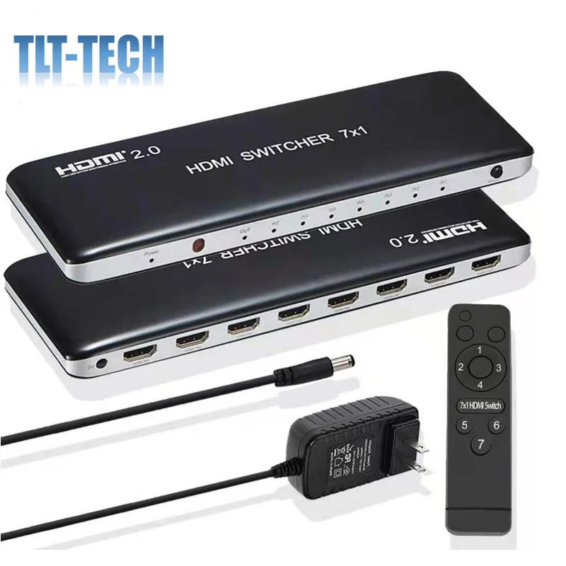

4K 60Hz HDMI 2.0 Switch 7x1 Switcher Audio Video Converter 7 in 1 out 3D for PS3 PS4 Computer PC DVD HD Players TV STB TO HDTV