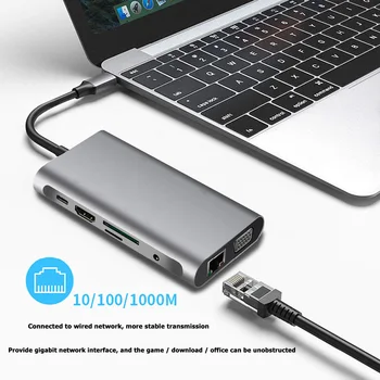 10-in-1 Laptop Docking Stations Type-C Hub Dongle USB C to 3xUSB3.0 HDMI TFRJ45 3.5mm VGA PD Splitter Laptop Accessories
10-in-1 Laptop Docking Stations Type-C Hub Dongle USB C to 3xUSB3.0 HDMI TFRJ45 3.5mm VGA PD Splitter Laptop Accessories