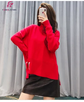 Women Knitted Turtleneck Sweater 2020 Autumn Winter New Letter Jacquard Hem Slit Designer Wool Sweater 
Women Knitted Turtleneck Sweater 2020 Autumn Winter New Letter Jacquard Hem Slit Designer Wool Sweater