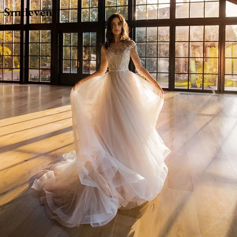 Smileven Princess Pearls Wedding Dress A Line Robe De Mariee Boho Lace Bridal Dresses full Sleeve Train Wedding Gowns For Girls
Smileven Princess Pearls Wedding Dress A Line Robe De Mariee Boho Lace Bridal Dresses full Sleeve Train Wedding Gowns For Girls