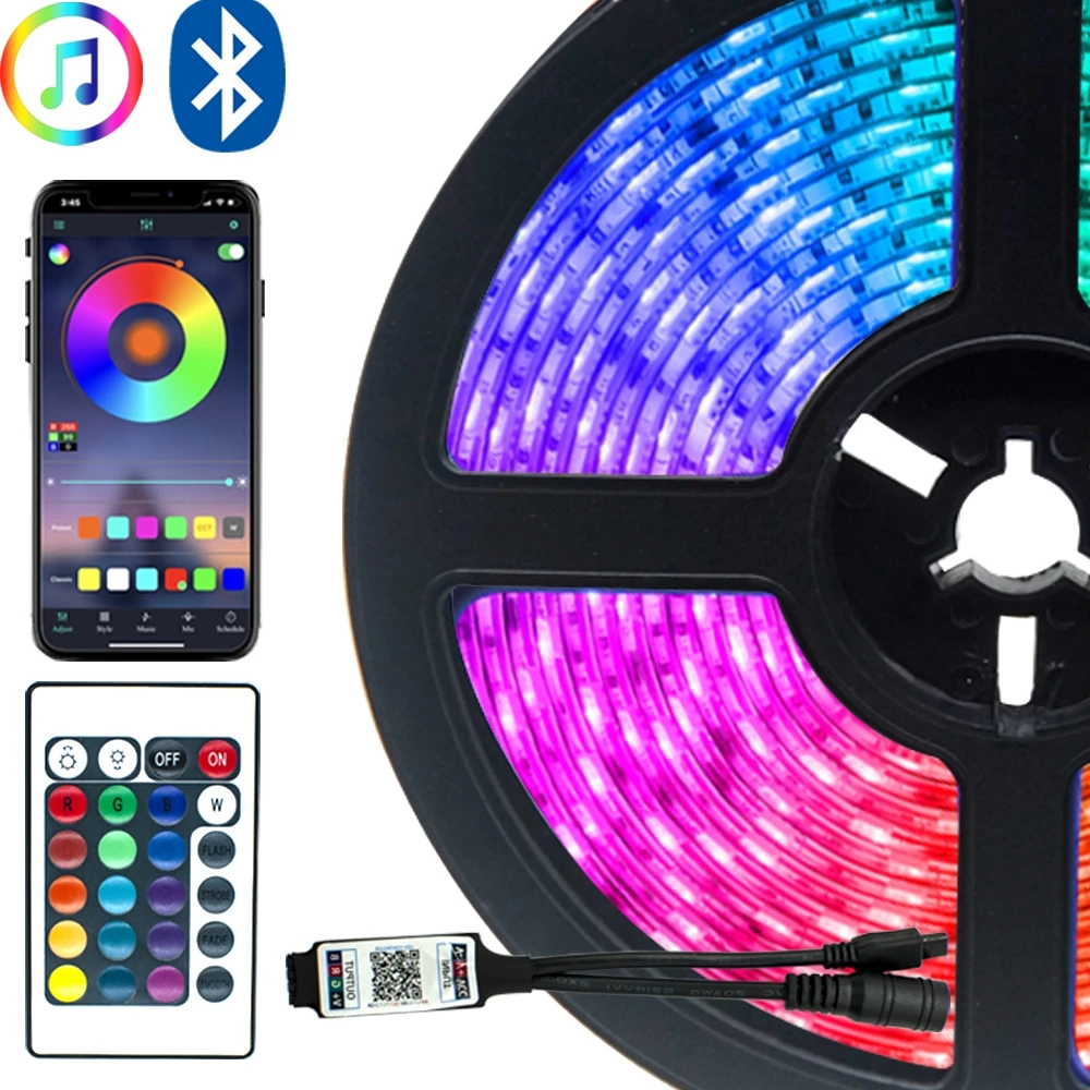 LED Light strip Bluetooth Luces RGB 5050 Waterproof Color Flexible Lamp Tape Ribbon Diode DC 12V 15M Bluetooth control
LED Light strip Bluetooth Luces RGB 5050 Waterproof Color Flexible Lamp Tape Ribbon Diode DC 12V 15M Bluetooth control