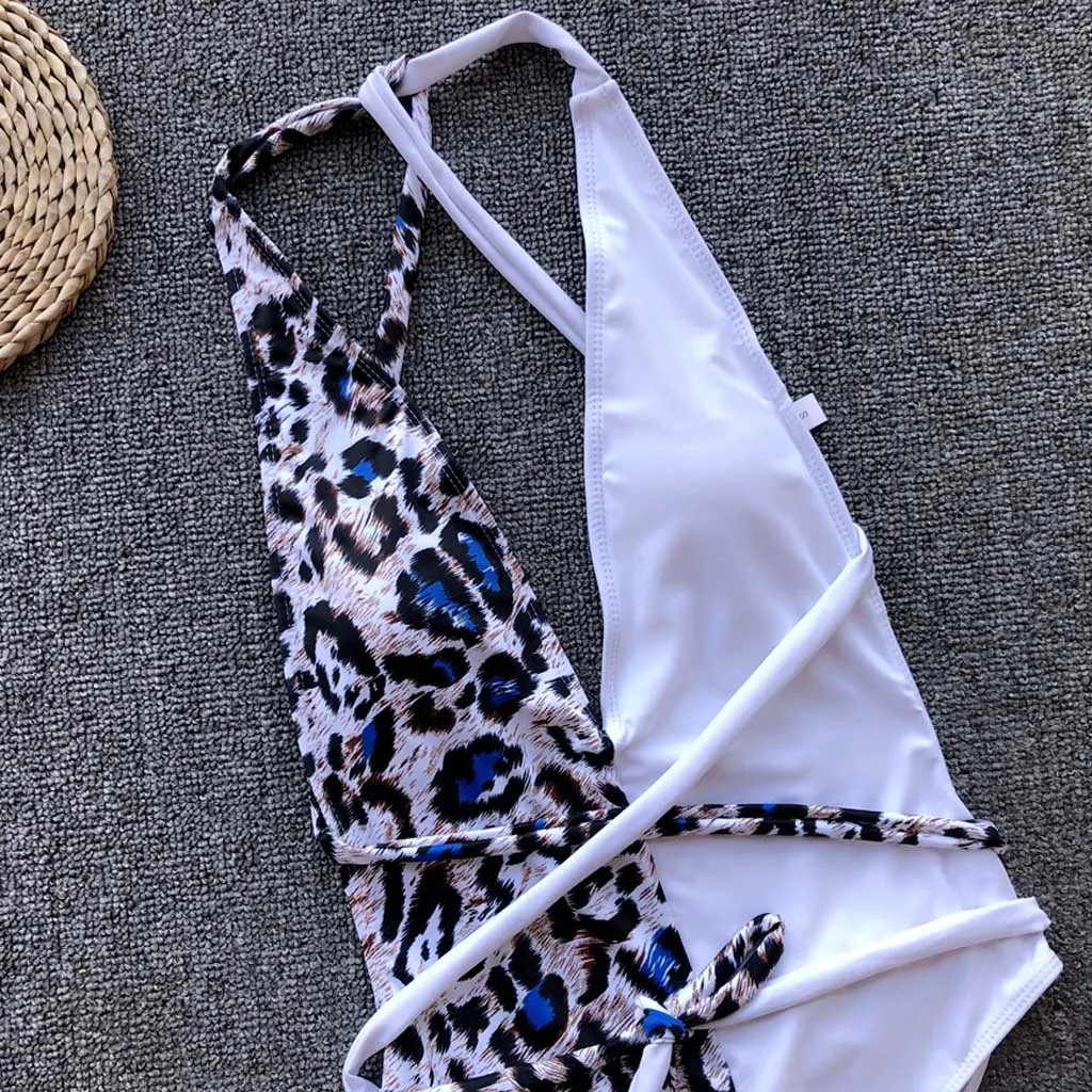 JAYCOSIN leopard print stitching one-piece strap swimwear ladies fashion beach party hot sale bikini 2020 summer swimsuit new L
