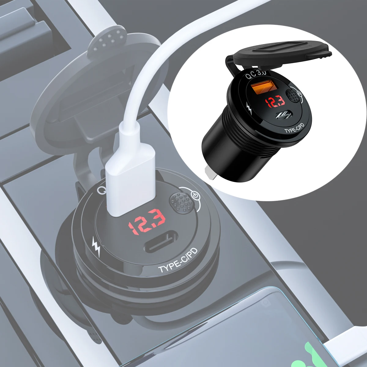 3.4A Car Quick Charger USB Type C Socket LED Digital Display Voltage Monitor With ON/OFF Switch Motocycle SUV Phone Charging
3.4A Car Quick Charger USB Type C Socket LED Digital Display Voltage Monitor With ON/OFF Switch Motocycle SUV Phone Charging