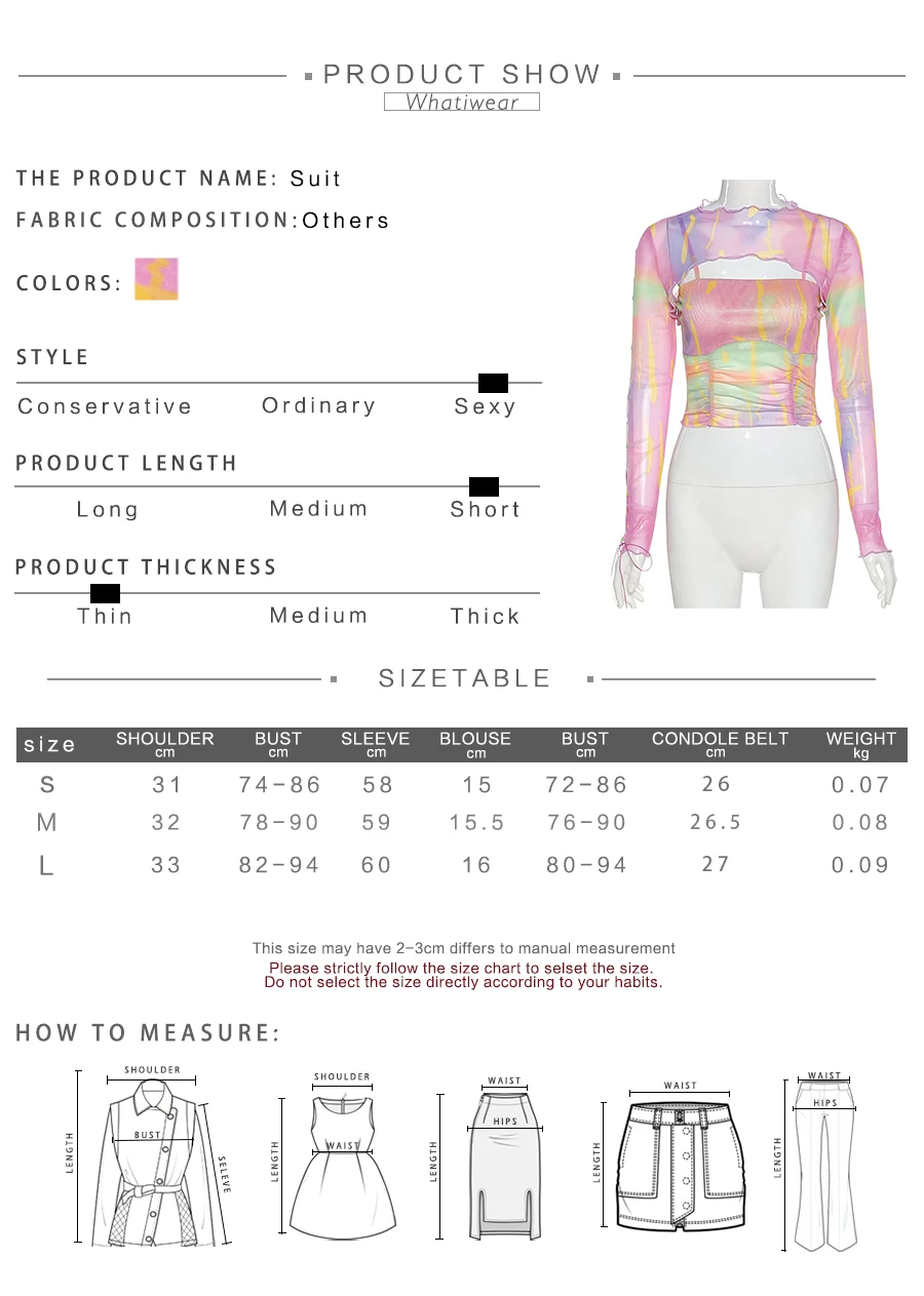 Women See Through T-shirts 2 Pieces Mesh Fabric Mutil Color Sweet Girl Long Sleeve Summer Slim Female Short Tees Harajuku Tops