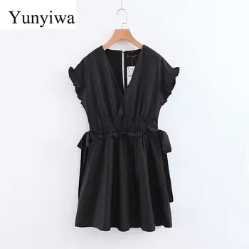 2020 New Women Fashion Cross V Neck Bowknot Black Mini Dress Female Butterfly Sleeve Ruffles Vestidos Chic Party Dresses 
2020 New Women Fashion Cross V Neck Bowknot Black Mini Dress Female Butterfly Sleeve Ruffles Vestidos Chic Party Dresses