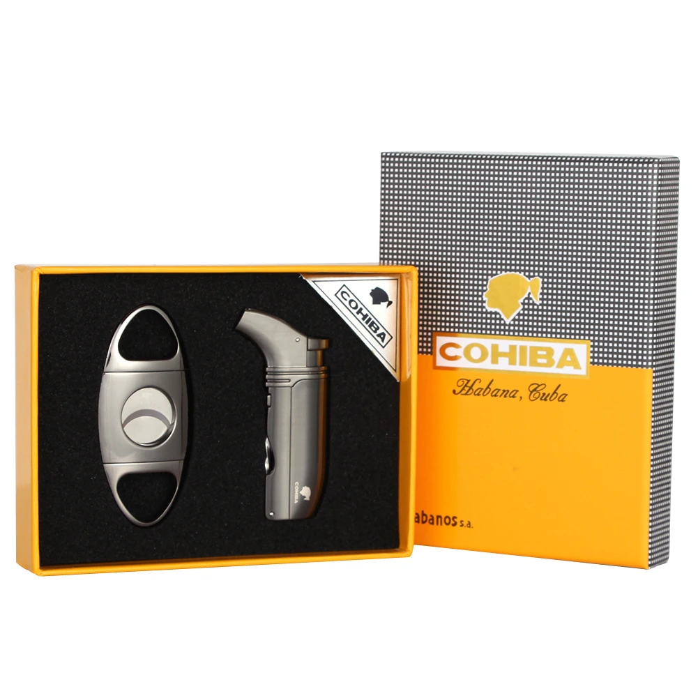 COHIBA Cigar Accessory Lighter Cutter Set Cigarette Lighter Guillotine Set Sharp Cutter Butane Gas Lighter Set with Gift Box
COHIBA Cigar Accessory Lighter Cutter Set Cigarette Lighter Guillotine Set Sharp Cutter Butane Gas Lighter Set with Gift Box