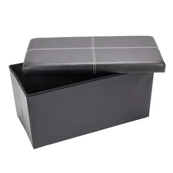 Practical PVC Leather Rectangle Shape Surface with Line Footstool Brown,Black