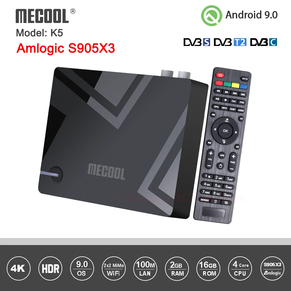 Amlogic S905X3 Mecool K5 DVB-S2 DVB-T2 Android 9.0 Quad Core 2GB 16GB DVB T2 S2 4K Media player Dual Wifi PVR Recording TV Box
Amlogic S905X3 Mecool K5 DVB-S2 DVB-T2 Android 9.0 Quad Core 2GB 16GB DVB T2 S2 4K Media player Dual Wifi PVR Recording TV Box