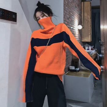 2020 winter fall Turtleneck Women Sweaters thick Female Loose Long Sleeve Knit Pullovers Oversized Sweaters Patchwork tops SW56
2020 winter fall Turtleneck Women Sweaters thick Female Loose Long Sleeve Knit Pullovers Oversized Sweaters Patchwork tops SW56